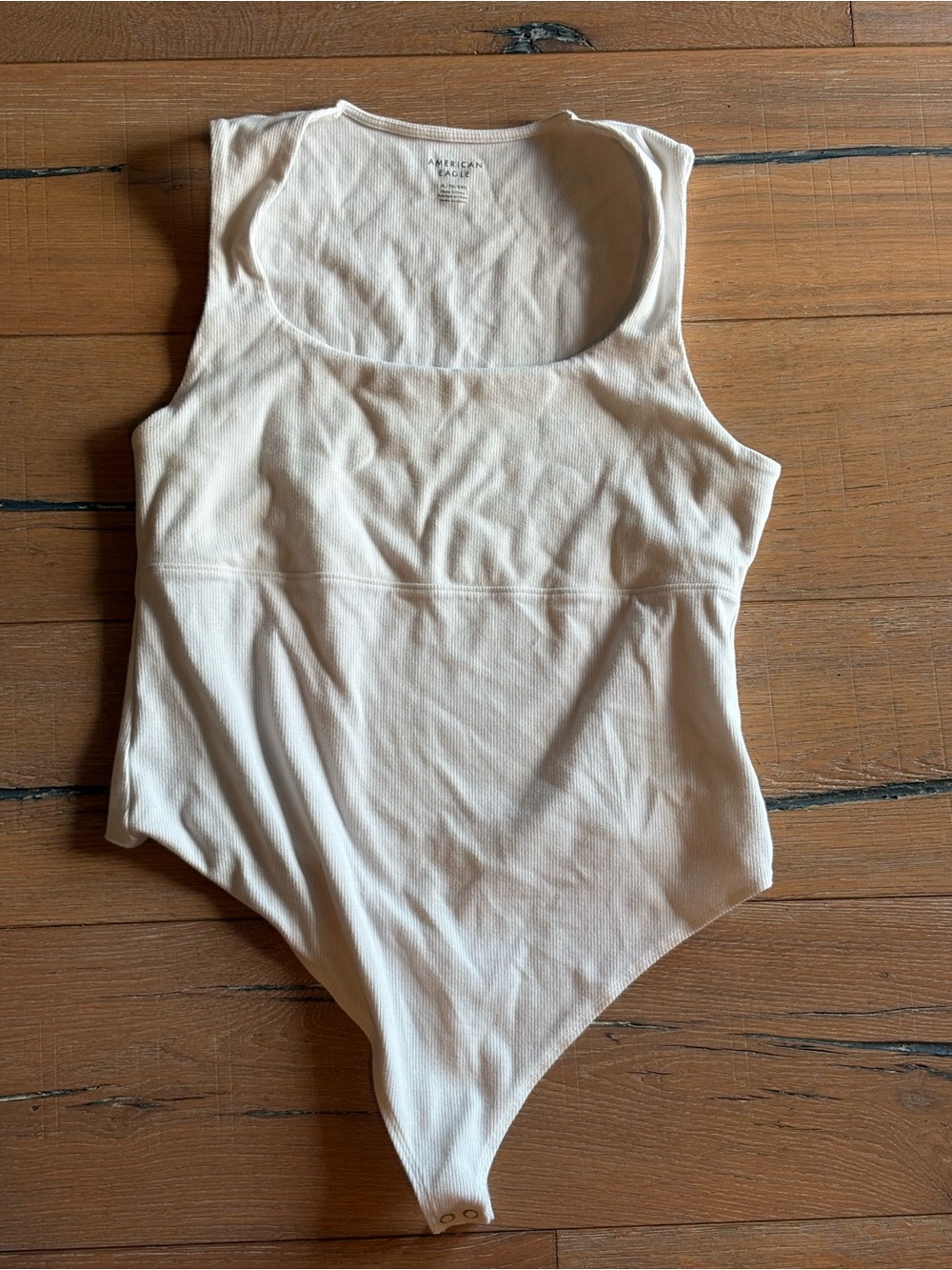 American Eagle White Ribbed Scoop Neck Bodysuit